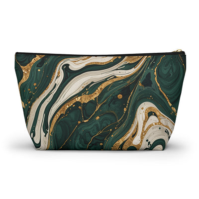 Emerald Gold Marble Accessory Pouch | T-Bottom Makeup Bag