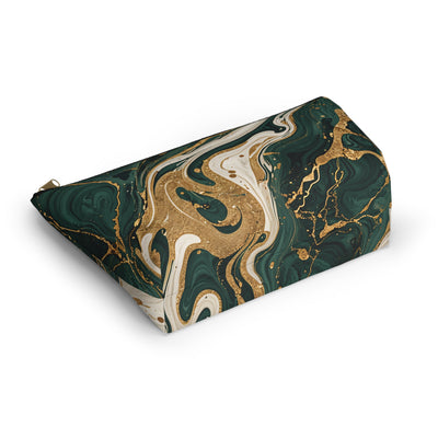 Emerald Gold Marble Accessory Pouch | T-Bottom Makeup Bag
