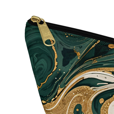 Emerald Gold Marble Accessory Pouch | T-Bottom Makeup Bag