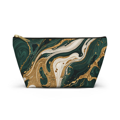 Emerald Gold Marble Accessory Pouch | T-Bottom Makeup Bag