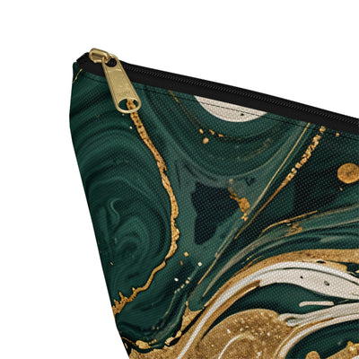 Emerald Gold Marble Accessory Pouch | T-Bottom Makeup Bag