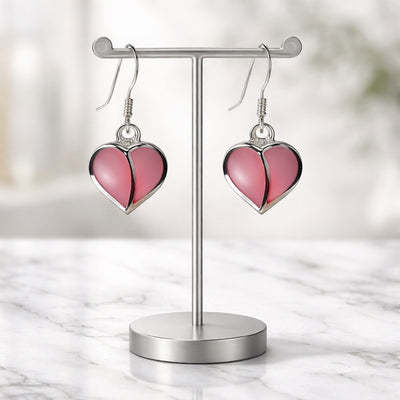 Sterling Silver Pink Mother of Pearl Heart Dangle Earrings