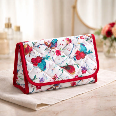Cosmetic Bag with Mirror, Quited Cotton, Large