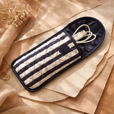 Quilted Cotton Soft Eyeglass Case, Dark Blue and White Stripes