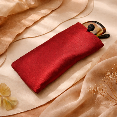 Poly Dupioni Silk Soft Eyeglass Case, Maroon & Black