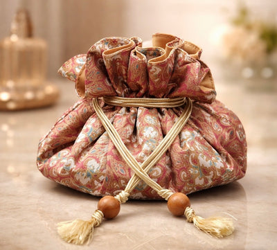 Premium Drawstring Jewelry Pouch, Cotton & Raw Thail Sil, Sunburst | Limited Edition