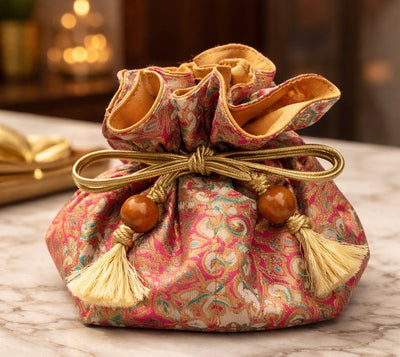 Premium Drawstring Jewelry Pouch, Cotton & Raw Thail Sil, Sunburst | Limited Edition