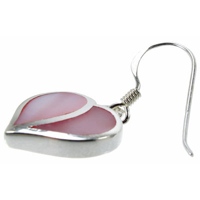 Sterling Silver Pink Mother of Pearl Heart Dangle Earrings