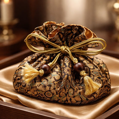 Premium Drawstring Jewelry Pouch, Cotton & Raw Thail Sil, Sunburst | Limited Edition