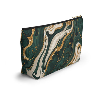 Emerald Gold Marble Accessory Pouch | T-Bottom Makeup Bag