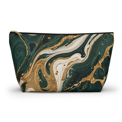 Emerald Gold Marble Accessory Pouch | T-Bottom Makeup Bag