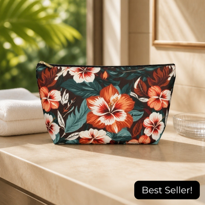 Tropical Hibiscus Floral Accessory Pouch