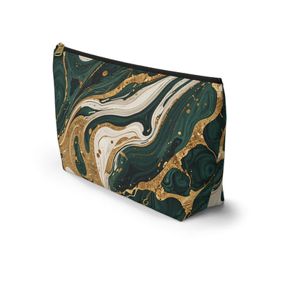 Emerald Gold Marble Accessory Pouch | T-Bottom Makeup Bag