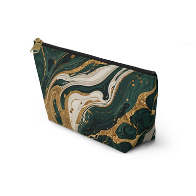 Emerald Gold Marble Accessory Pouch | T-Bottom Makeup Bag