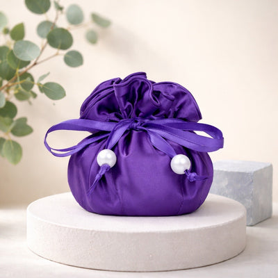 Drawstring Premium Satin 2-in-1 Jewelry Pouch with 16 Interior Pockets, Purple