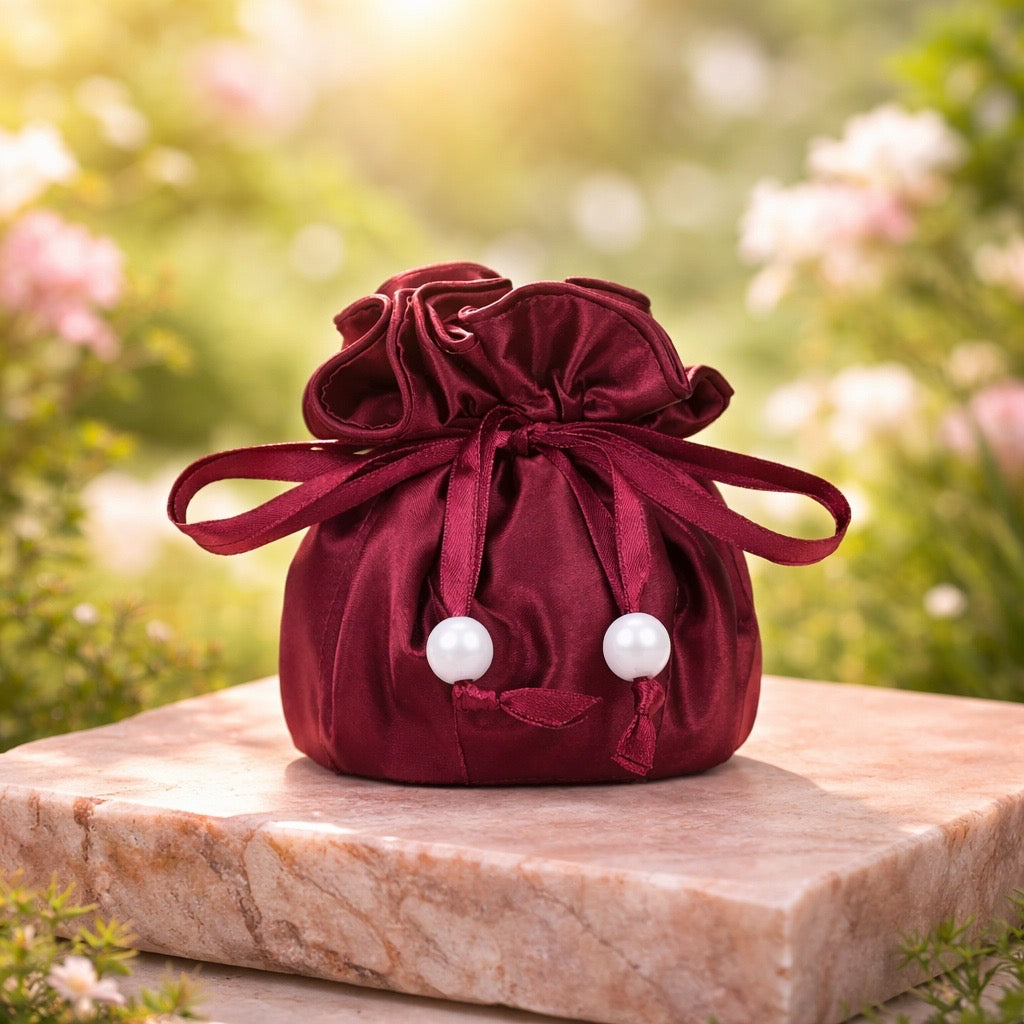 Drawstring Premium Satin 2-in-1 Jewelry Pouch with 16 Interior Pockets, Maroon
