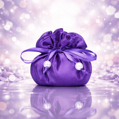 Drawstring Premium Satin 2-in-1 Jewelry Pouch with 16 Interior Pockets, Purple