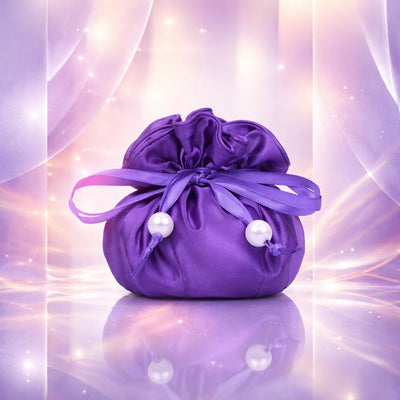 Drawstring Premium Satin 2-in-1 Jewelry Pouch with 16 Interior Pockets, Purple