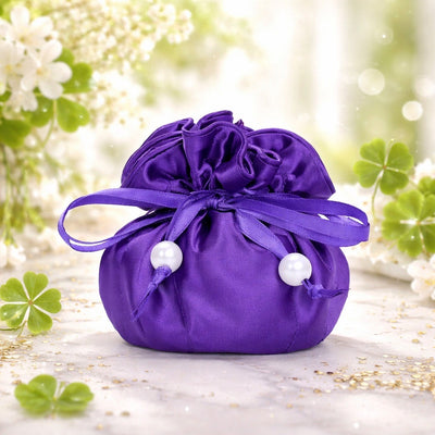 Drawstring Premium Satin 2-in-1 Jewelry Pouch with 16 Interior Pockets, Purple