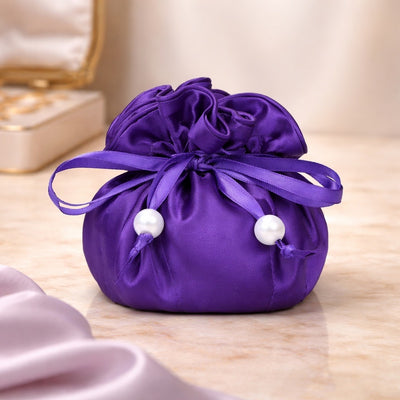 Drawstring Premium Satin 2-in-1 Jewelry Pouch with 16 Interior Pockets, Purple