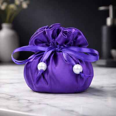 Drawstring Premium Satin 2-in-1 Jewelry Pouch with 16 Interior Pockets, Purple