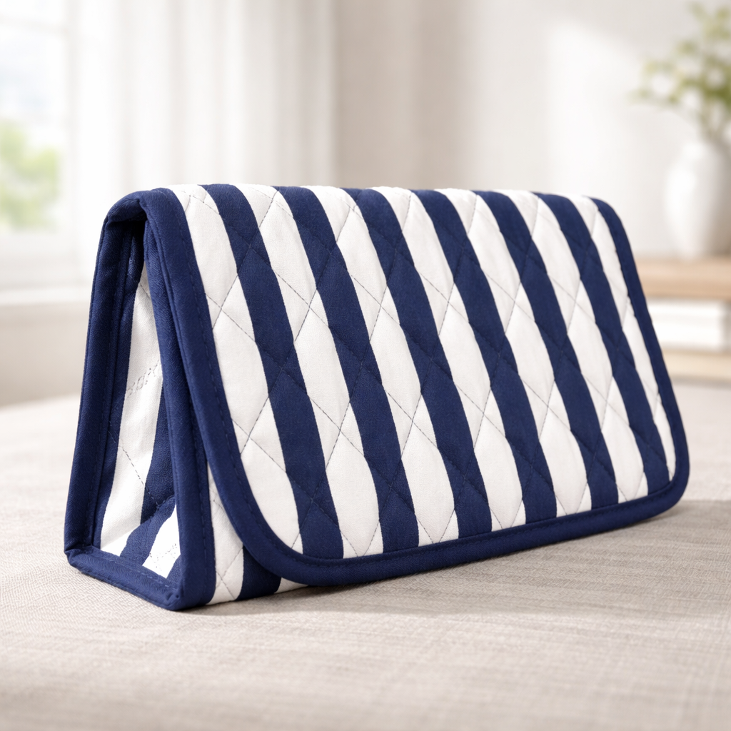 Cosmetic Bag with Mirror, Quited Cotton, Large