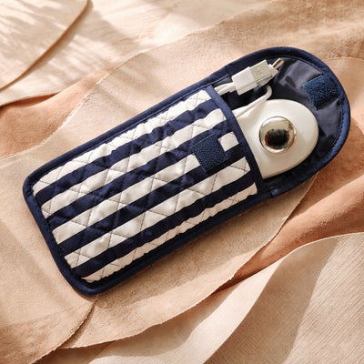Quilted Cotton Soft Eyeglass Case, Dark Blue and White Stripes