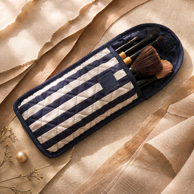 Quilted Cotton Soft Eyeglass Case, Dark Blue and White Stripes