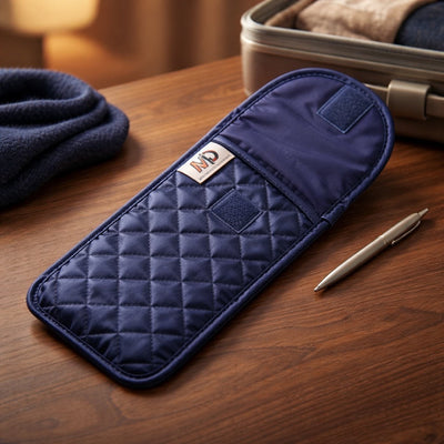 Quilted Satin Soft Eyeglass Case, Dark Blue (with no front bow)