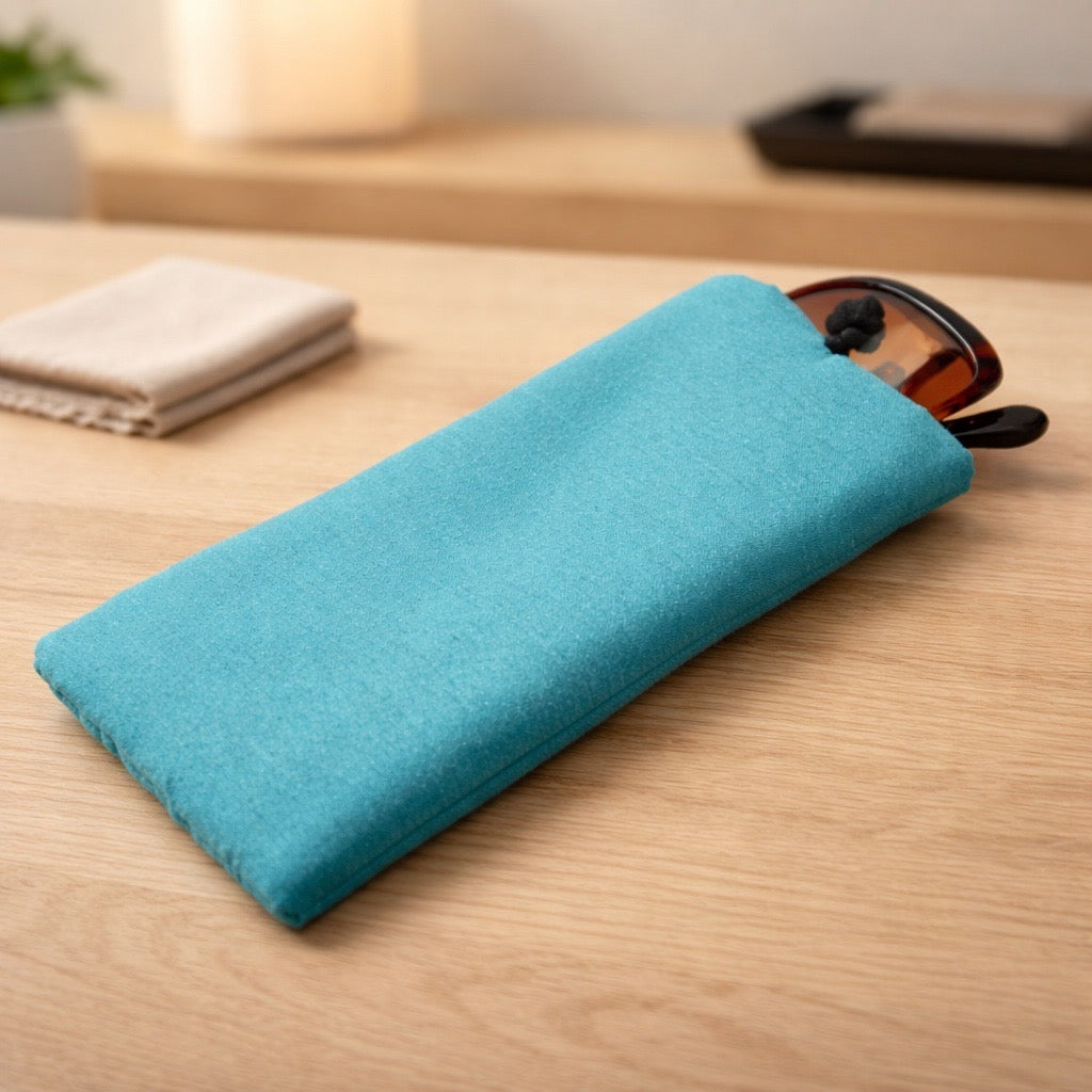 Poly Dupioni Silk Soft Eyeglass Case, Turquoise & Black