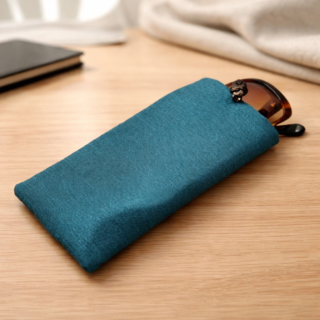 Poly Dupioni Silk Soft Eyeglass Case, Teal & Black