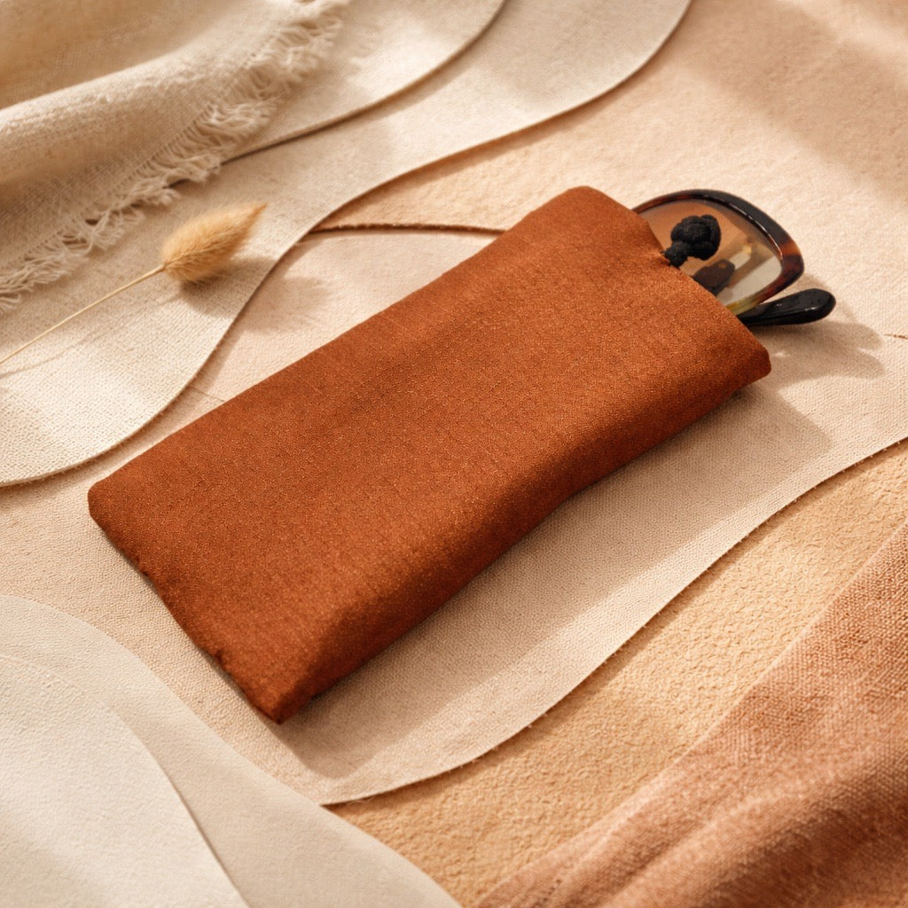 Poly Dupioni Silk Soft Eyeglass Case, Rust & Black