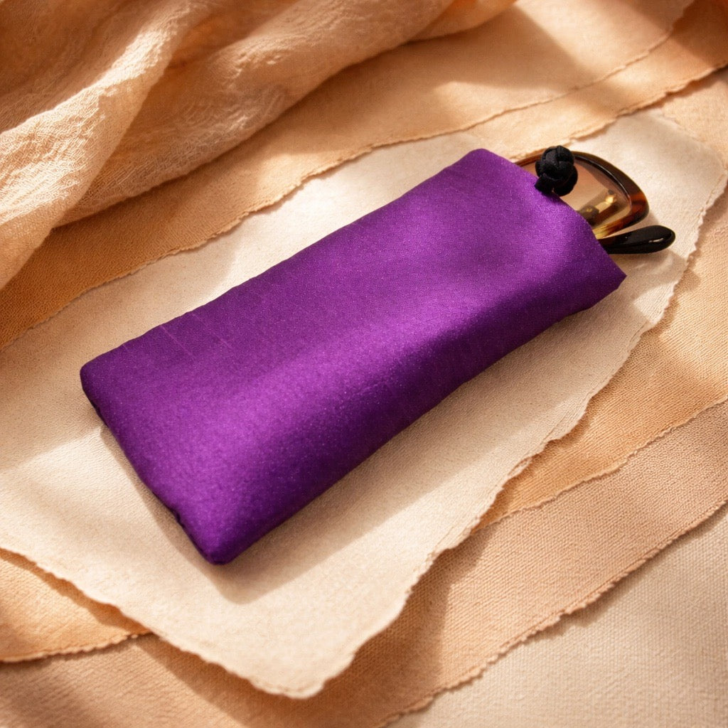 Poly Dupioni Silk Soft Eyeglass Case, Purple & Black
