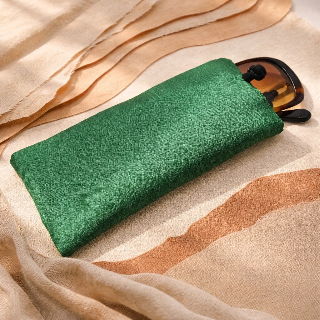Poly Dupioni Silk Soft Eyeglass Case, Green & Black