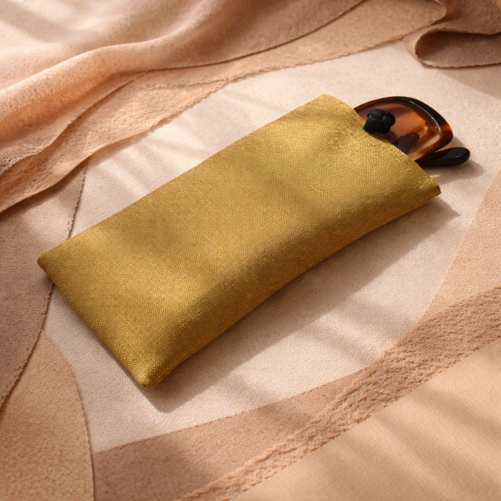 Poly Dupioni Silk Soft Eyeglass Case, Gold & Black