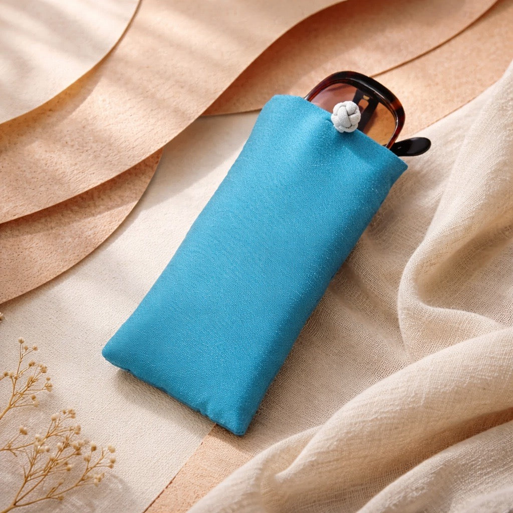 Poly Dupioni Silk Soft Eyeglass Case, Turquoise & Silver