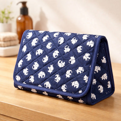 Cosmetic Bag with Mirror, Quited Cotton, Large