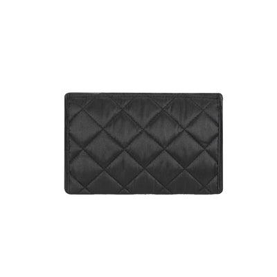 Cosmetic Bag with Mirror, Quited Satin Black, Large