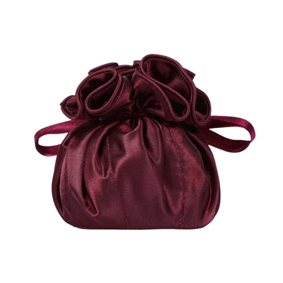Drawstring Premium Satin 2-in-1 Jewelry Pouch with 16 Interior Pockets, Maroon