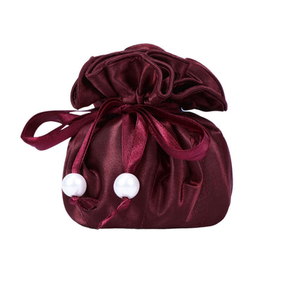 Drawstring Premium Satin 2-in-1 Jewelry Pouch with 16 Interior Pockets, Maroon