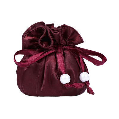Drawstring Premium Satin 2-in-1 Jewelry Pouch with 16 Interior Pockets, Maroon