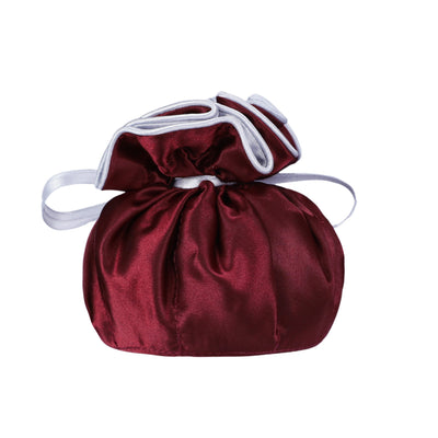 Drawstring Premium Satin Jewelry Pouch with 8 Interior Pockets, Maroon + Silver