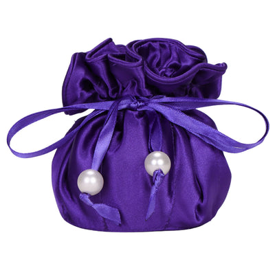 Drawstring Premium Satin 2-in-1 Jewelry Pouch with 16 Interior Pockets, Purple