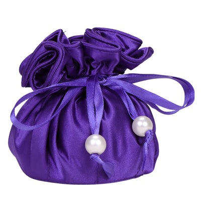 Drawstring Premium Satin 2-in-1 Jewelry Pouch with 16 Interior Pockets, Purple