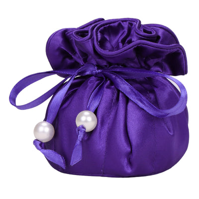Drawstring Premium Satin 2-in-1 Jewelry Pouch with 16 Interior Pockets, Purple
