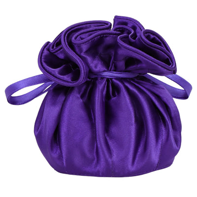 Drawstring Premium Satin 2-in-1 Jewelry Pouch with 16 Interior Pockets, Purple
