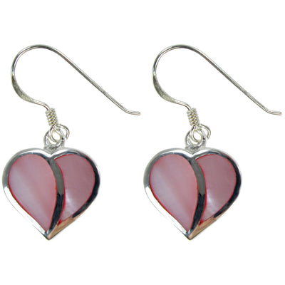 Sterling Silver Pink Mother of Pearl Heart Dangle Earrings